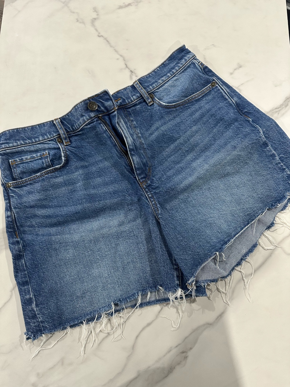LOFT Blue Denim Frayed Hem Jeans Skirt